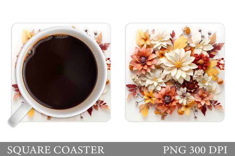 Flowers Coaster Sublimation. Floral Coaster Design example image 1