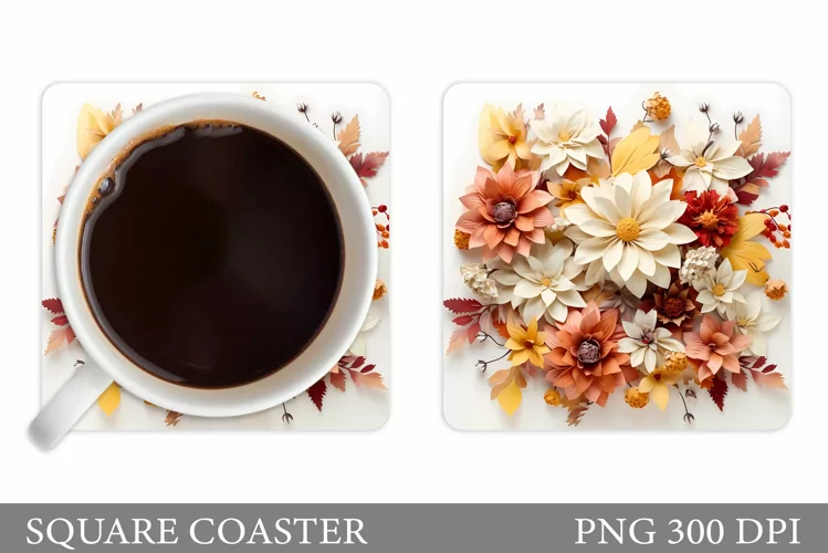 Flowers Coaster Sublimation. Floral Coaster Design