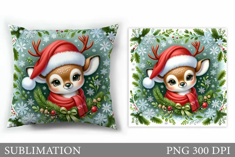 Christmas Deer Pillow Design. Christmas Pillow Sublimation