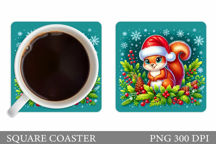Cute Squirrel Coaster Design. Christmas Coaster Sublimation