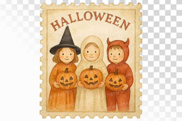Halloween Vintage Stamp Kids Trick or Treat PNG