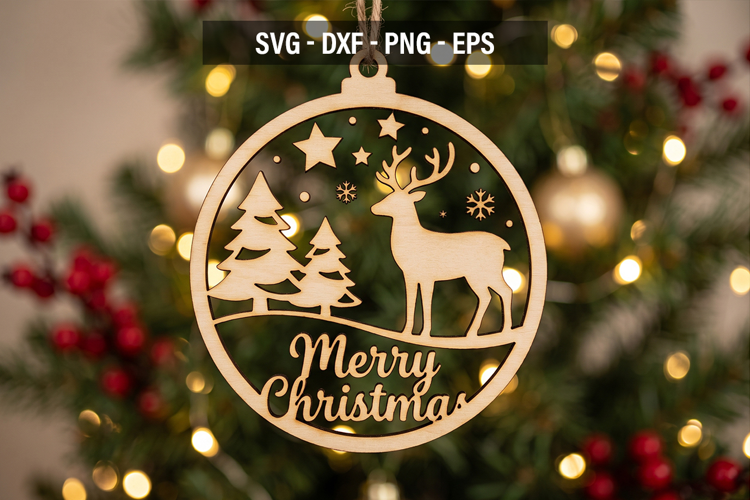 Merry Christmas Deer SVG, Reindeer Ornament, Christmas Tree