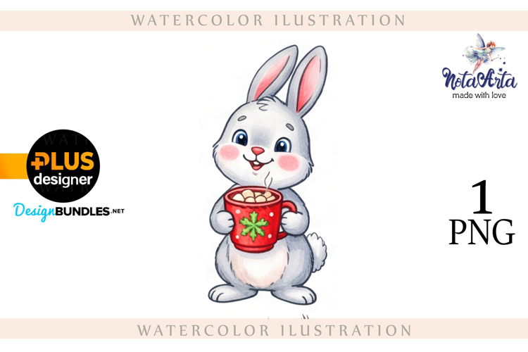 Christmas Bunny in Watercolor Style