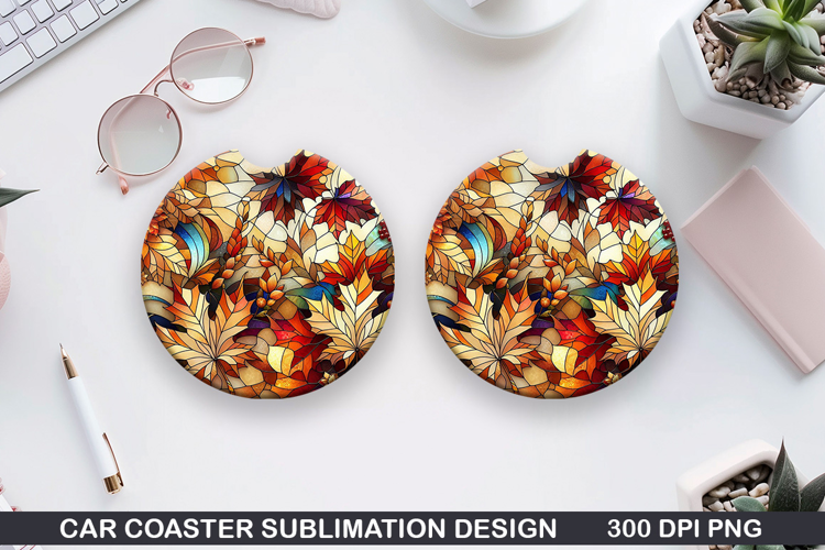 Fall Leaves Car Coaster Sublimation| Autumn Flowers Coaster