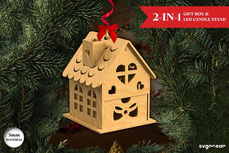 Christmas House Gift Box SVG | Laser Cut | Glowforge