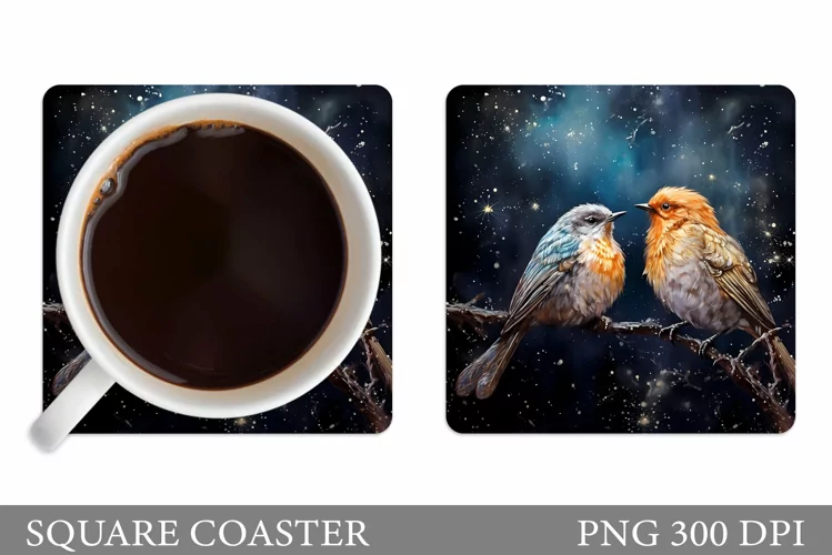 Birds Coaster Sublimation. Shimmer Birds Square Coaster