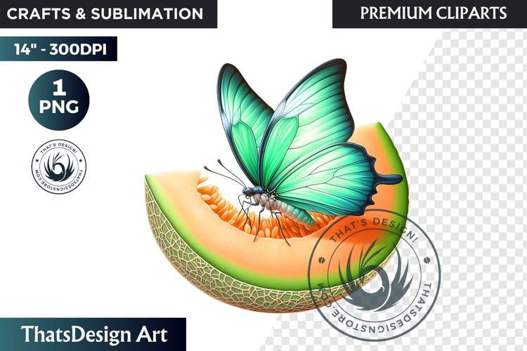 Vibrant Butterfly with Fruit PNG, Tropical Summer Clipart