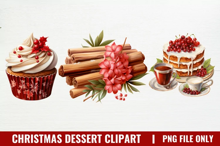 Christmas Dessert Clipart Sublimation, Dessert Clipart