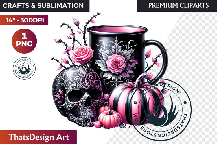Gothic Halloween Drinks Pink and Black Sublimation clipart