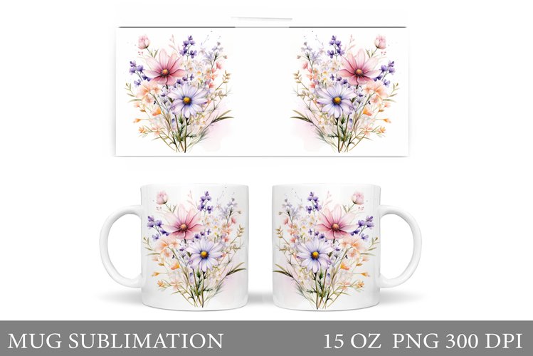 Flowers Mug Wrap Design. Wildflowers Mug Sublimation example image 1