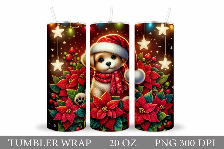 Christmas Dog Tumbler Design. Christmas Tumbler Sublimation
