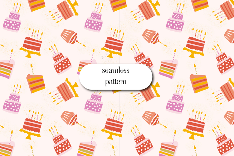 Birthday Cake Seamless Pattern Cute Party Dessert Design