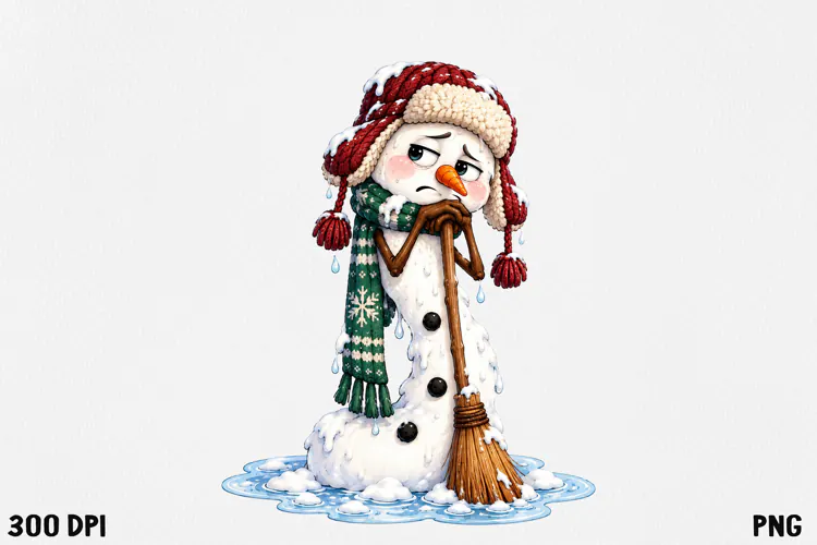 Funny Melting Snowman PNG Christmas Clipart