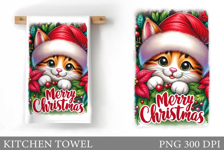 Christmas Cat Kitchen Towel. Christmas Kitchen Towel Design example image 1