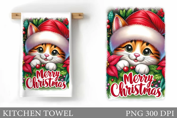 Christmas Cat Kitchen Towel. Christmas Kitchen Towel Design