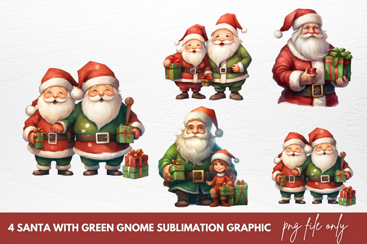 Santa With Green Gnome Sublimation Clipart