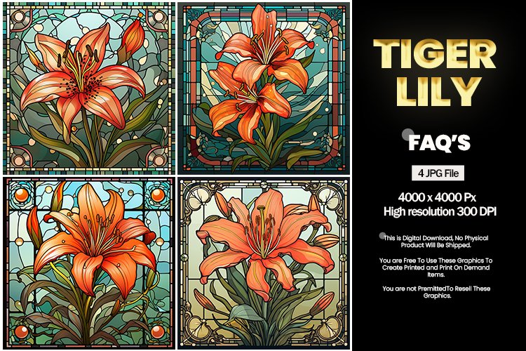 Stained Glass Tiger Lily Square Coaster - 04 Variations example image 1