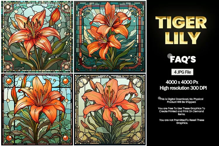 Stained Glass Tiger Lily Square Coaster - 04 Variations