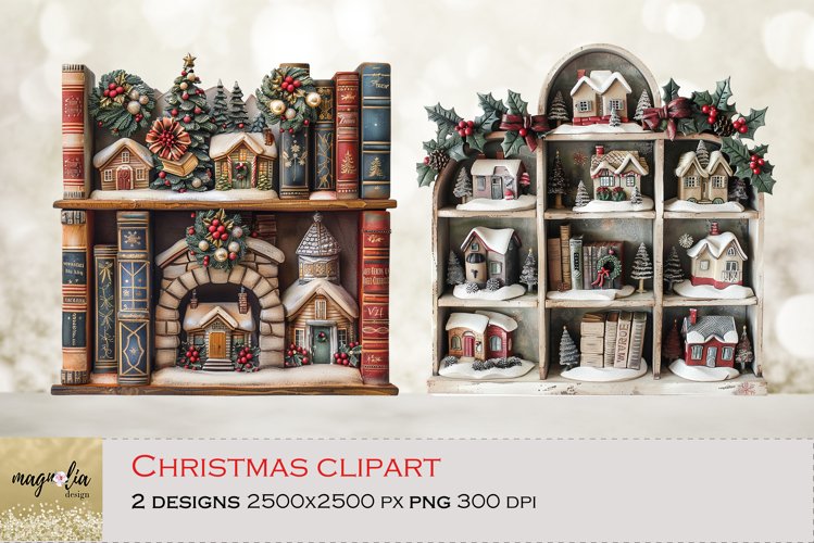 Bookshalf Christmas clipart PNG