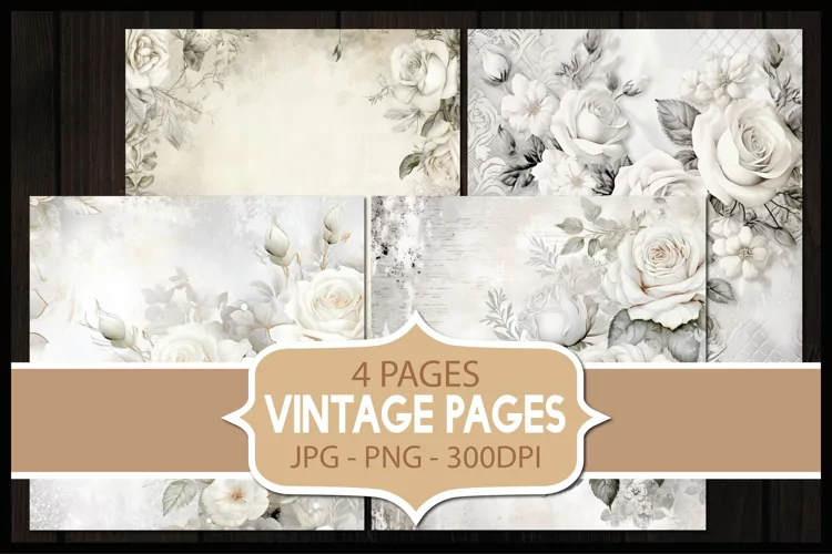 4 Vintage Floral Digital Papers I Junk Journal Pages