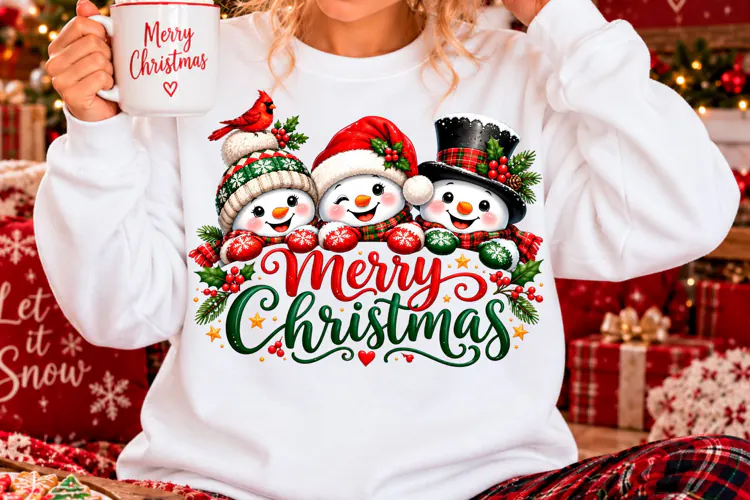 Cute Snowman Merry Christmas Sublimation PNG