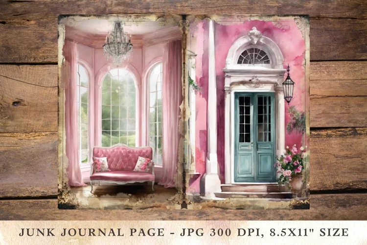 Printable Junk Journal Pages pink cottage house 2