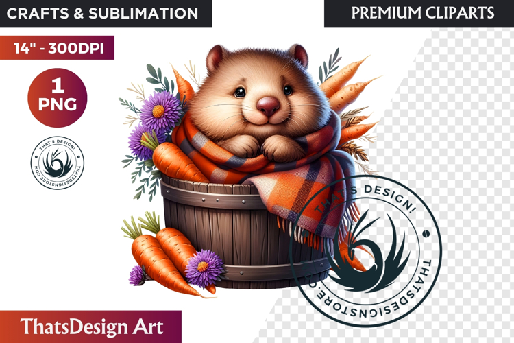 Autumn Cute animal in a bucket clipart Pumpkin thanksgiving