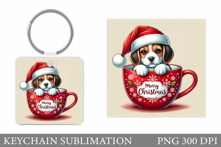Christmas Dog Keychain. Christmas Keychain Sublimation