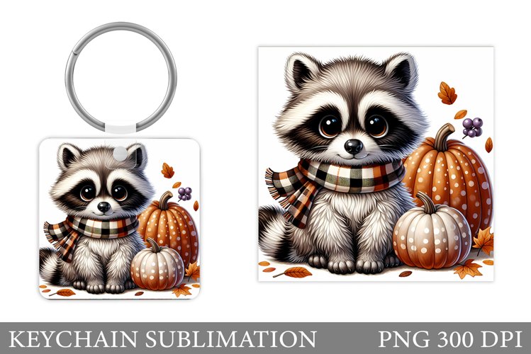 Fall Raccoon Keychain Design. Fall Keychain Sublimation example image 1