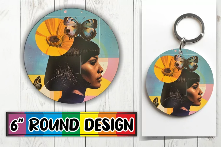Black Woman Round Design Abstract Artistic Sublimation PNG