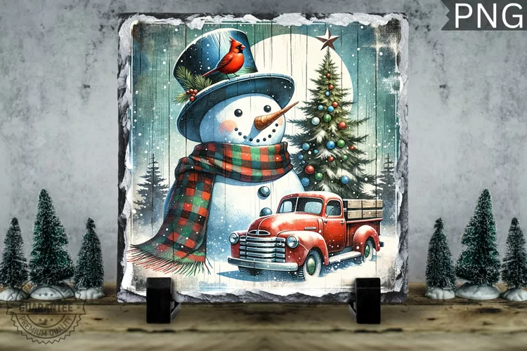 Christmas Snowman, Christmas Square Sublimation Slate Design