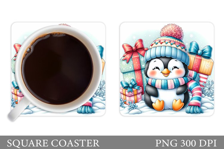 Cute Penguin Coaster Design. Cute Penguin Sublimation example image 1