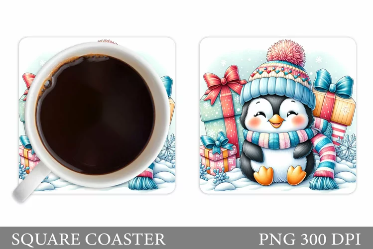 Cute Penguin Coaster Design. Cute Penguin Sublimation