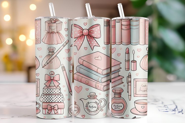 Bow & Books Tumbler Wrap | Sublimation | Tumblers example image 1