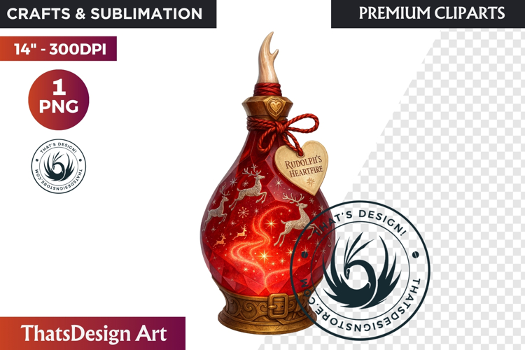 Christmas Winter Potion Bottles PNG, Magical Holiday Clipart