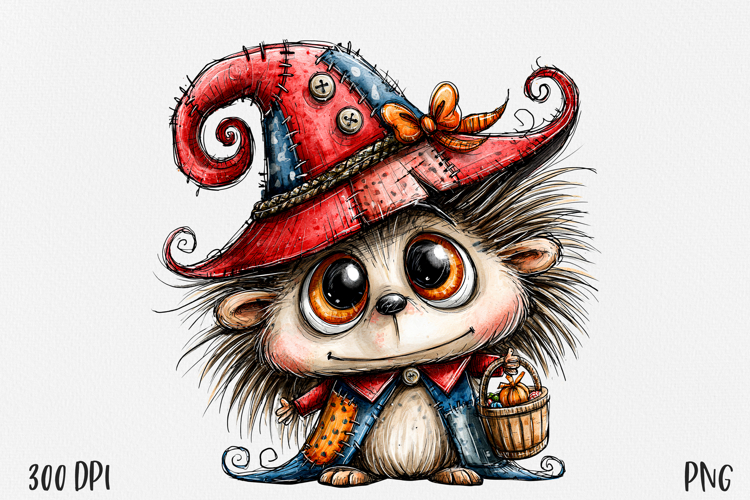 Halloween Hedgehog PNG, Witch Sublimation Clipart