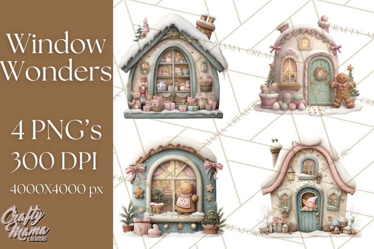 Cozy Christmas Village Window Clipart PNG for Crafts