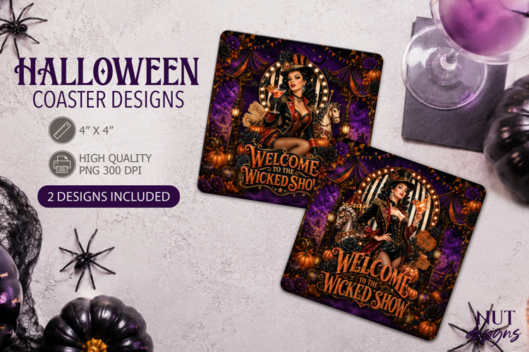 Witch Vintage Carnival Halloween Circus square Coaster