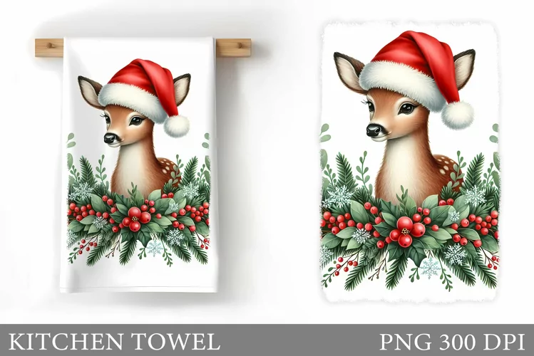 Cute Deer Kitchen Towel. Christmas Kitchen Towel Design