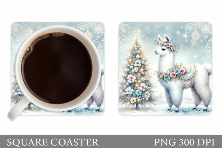 Christmas Lama Coaster Design. Christmas Coaster Sublimation
