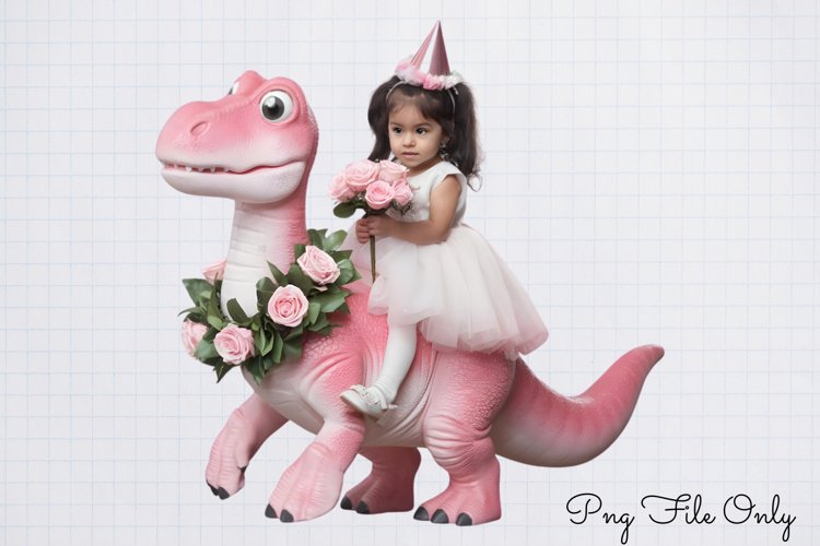 Girls on Dinosaurs Clipart PNG