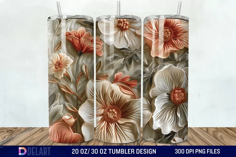 3D Embroidery floral Tumbler Wrap