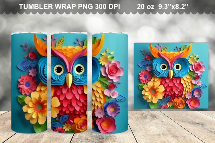 Colorful 3D Owl Butterfly Tumbler Design