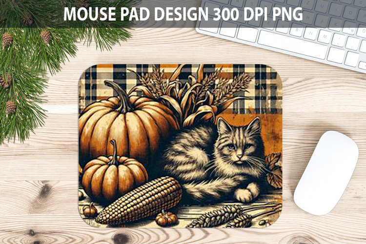 Cat Mouse pad Sublimation - Thanksgiving PNG Design