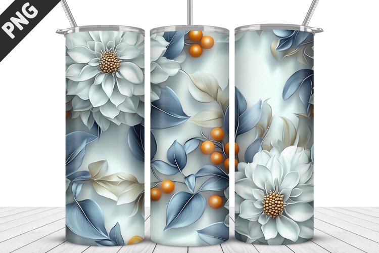 3D Daisy Flowers 20oz Tumbler Wrap | Sublimation Design example image 1