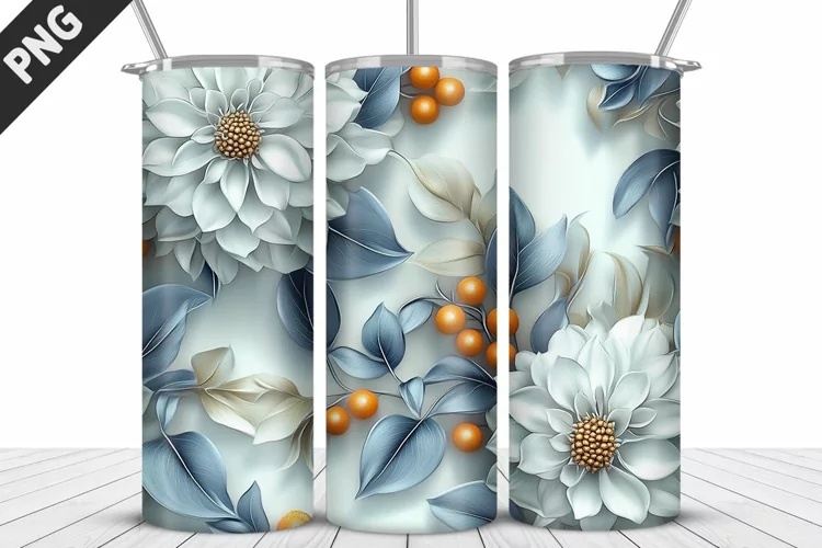3D Daisy Flowers 20oz Tumbler Wrap | Sublimation Design