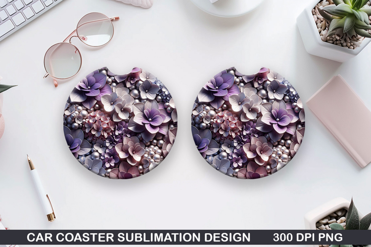 Flowers Car Coaster Sublimation| Summer Flowers Coaster PNG