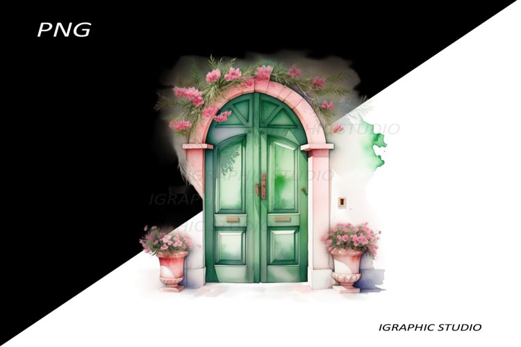 Watercolor Medirerranean Door Clipart