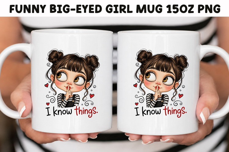 Funny Big-Eyed Girl 15oz Mug Wrap Sublimation PNG.