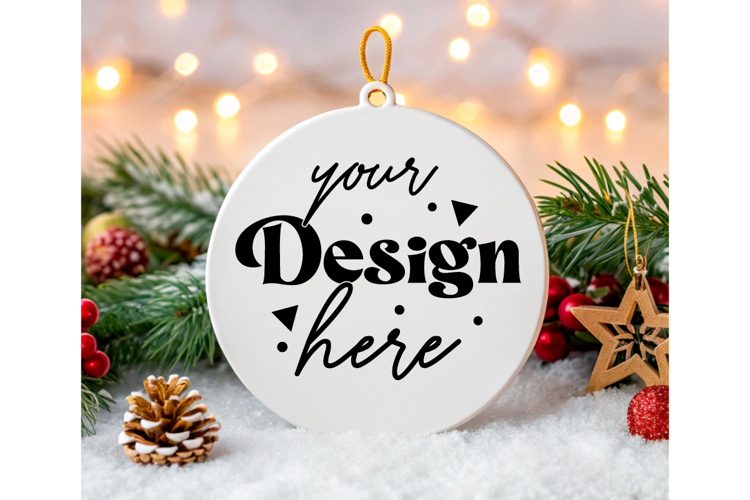 Round Christmas ornament white blank mockup